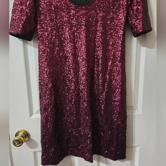 Betsy Johnson Dark Red Sequined Shift Dress, Low Scoop Back, Fully Lined, EUC! - Picture 7 of 12